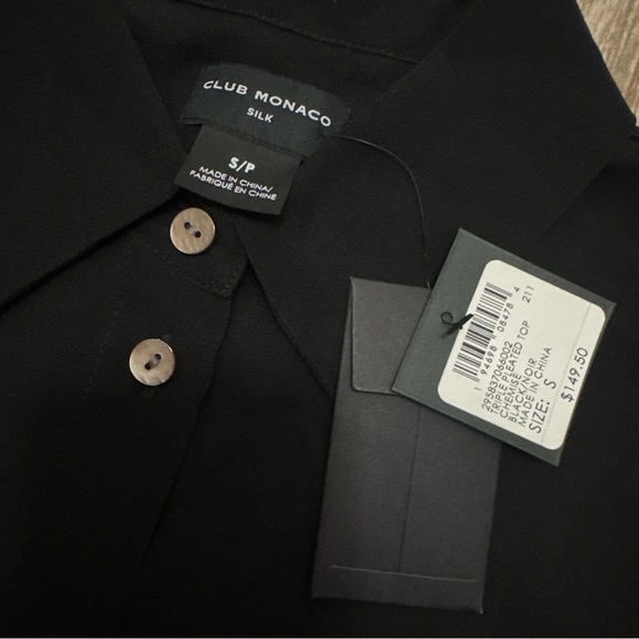 CLUB MONACO Sheer Silk Button Down Blouse in Black Size S NWT - Picture 5 of 9
